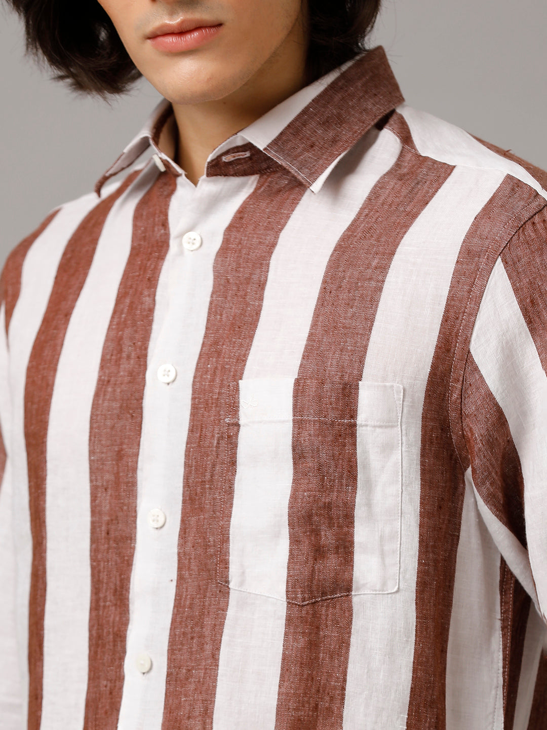 Aldeno Men Striped Casual Brown & White Shirt (RINGO)