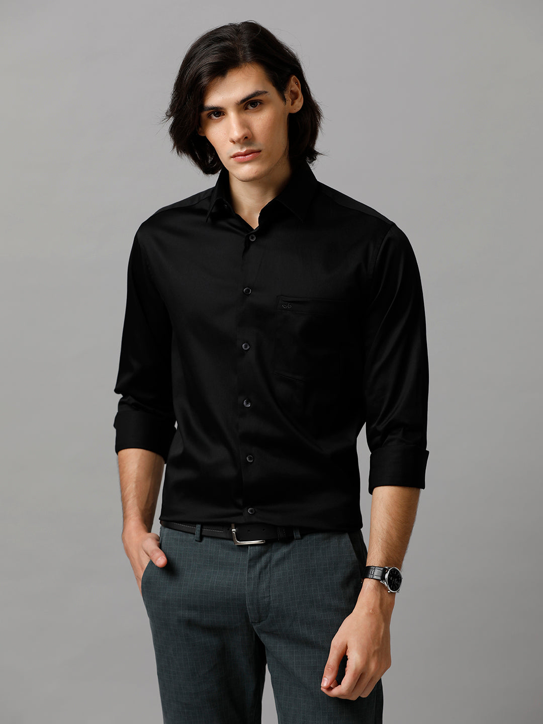 Aldeno Men Solid Formal Black Shirt (SABOF)