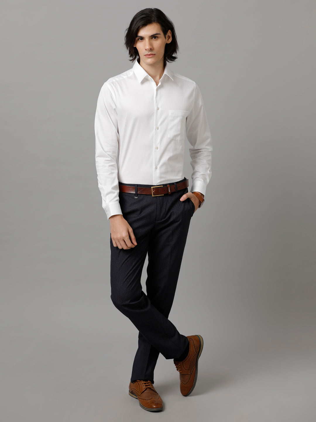 Aldeno Men Solid Formal White Shirt (SAFWT)